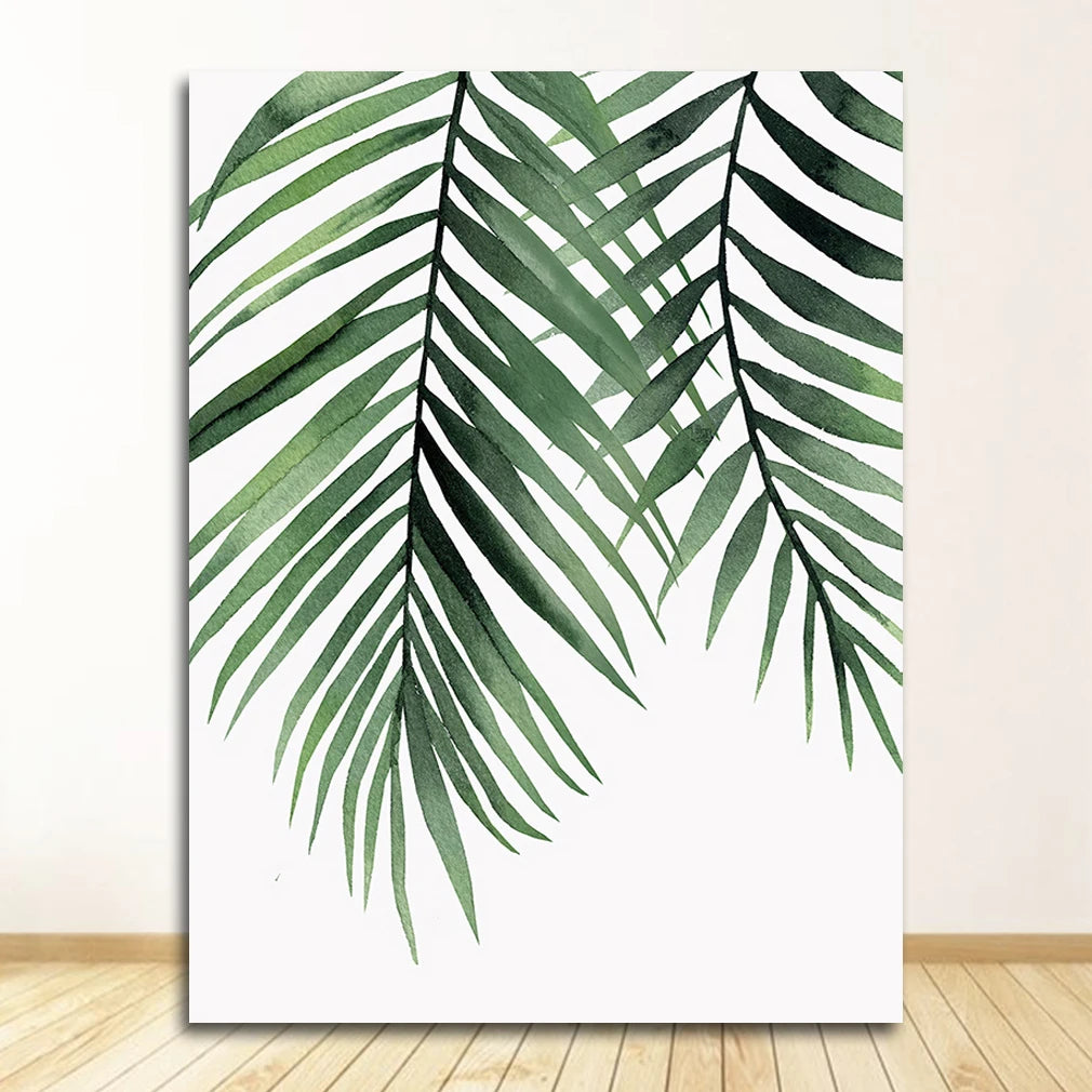 Wall Art Paintings for Living Room Home Decor Scandinavian Style Tropical Plants Poster Green Leaves Decorative Picture Modern Peaceful Pleasures Health and Wellness