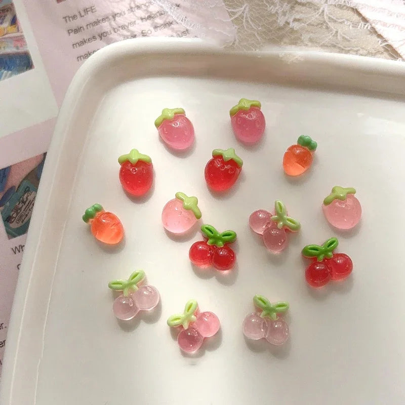 10pcs Resin Mini Cherry Strawberry Nail Art Flat Back Stone Figurines Scrapbook DIY Jewelry Decor Crafts Peaceful Pleasures Health and Wellness