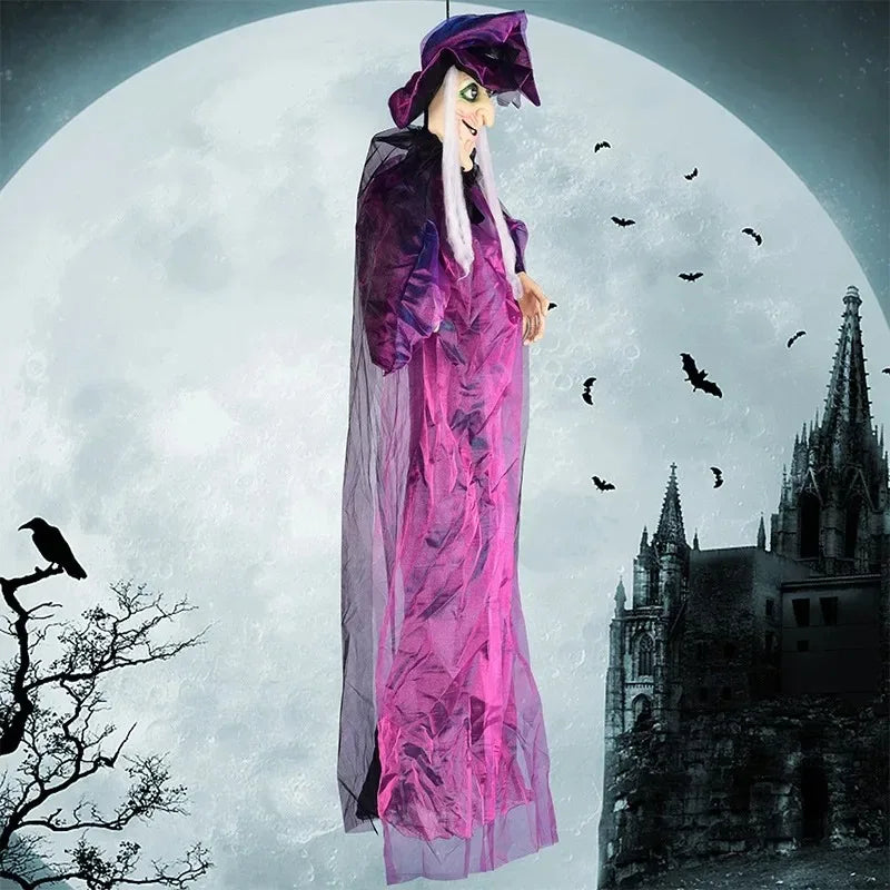 Voice-Activated Glowing Witch Halloween Hanging Prop | 1–4 Pack