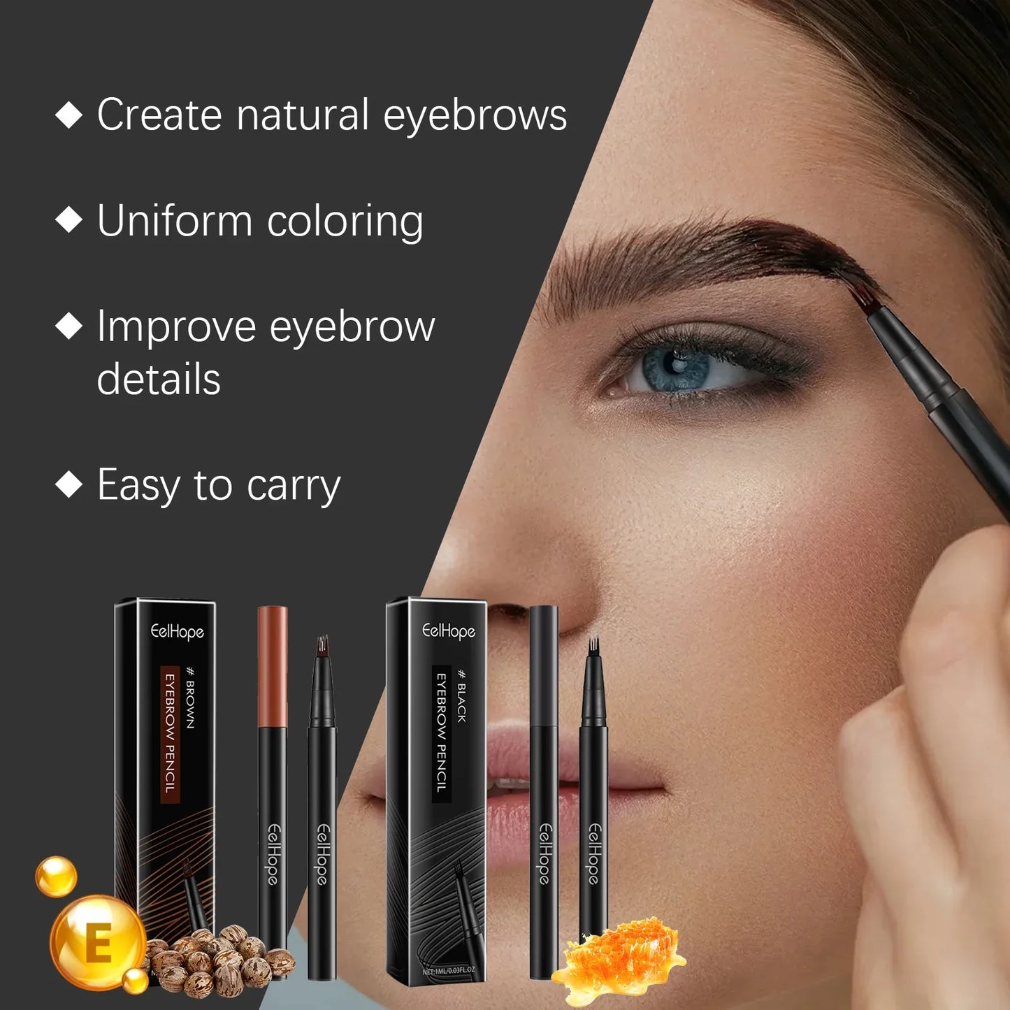Eelhope 4-Pronged Waterproof Eyebrow Pencil – Black & Brown