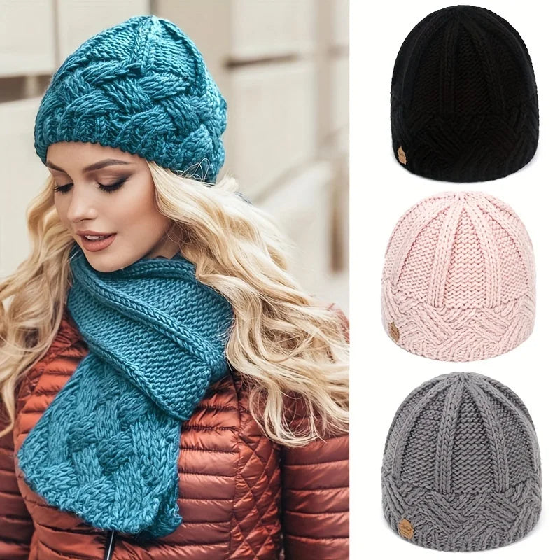 Women's 2026 Autumn Winter Beanie - Fashion Diamond Check Pattern, Soft Knitted Ski Cap, Vintage Warm Beanies Peaceful Pleasures Health and Wellness