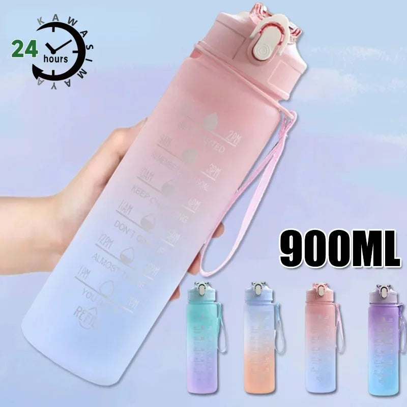 900ml BPA-Free Sports Water Bottle with Time Marker & Straw