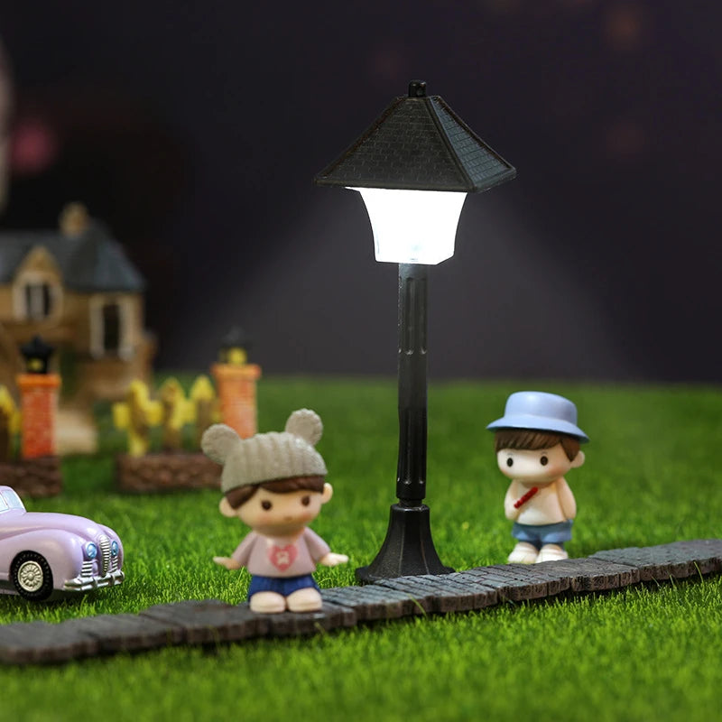 Miniatures Road Light Model Micro Landscape Bonsai Ornament Plastic Craft Home Garden Decor Street Lamp Figurine Streetlight Peaceful Pleasures Health and Wellness