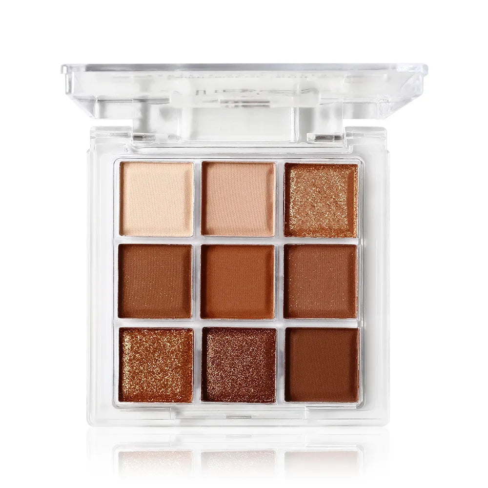 9-Color Red Brown Glitter Eye Shadow Palette | Shimmer & Matte