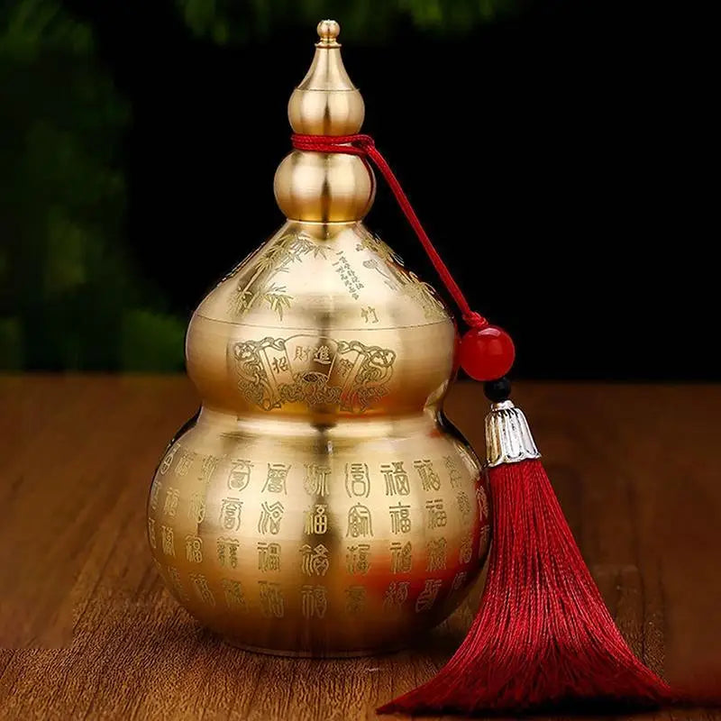 Chinese Feng Shui Open-Top Brass Gourd for Wealth Desktop Decoration Peaceful Pleasures Health and Wellness