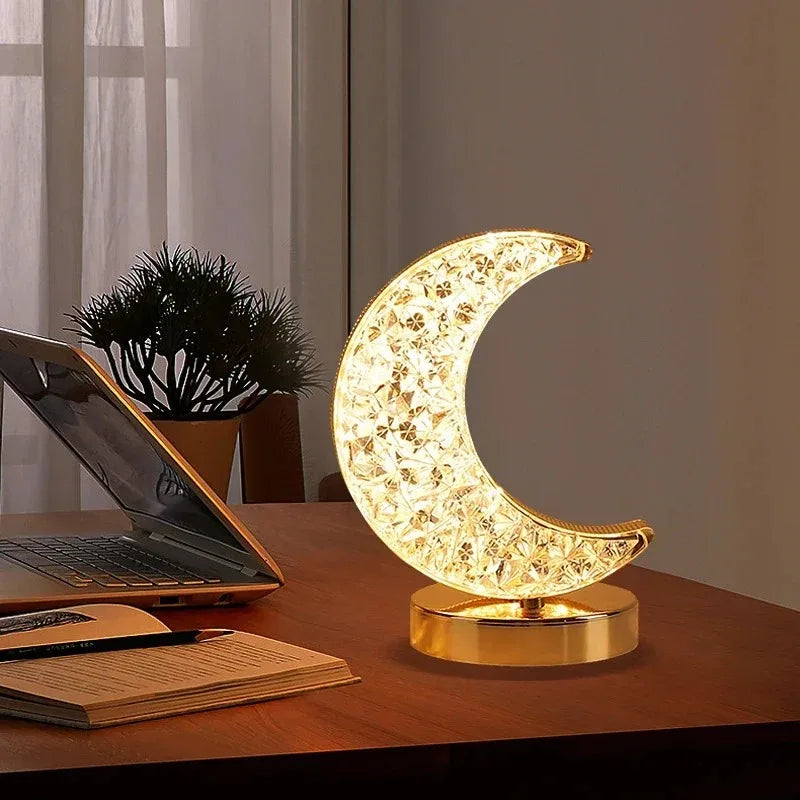 Touch Control 3D Crystal Track Night Light Girls Room Home Decor Aesthetics USB Bedside LED Ambient Table 3D Moon Lamp Peaceful Pleasures Health and Wellness