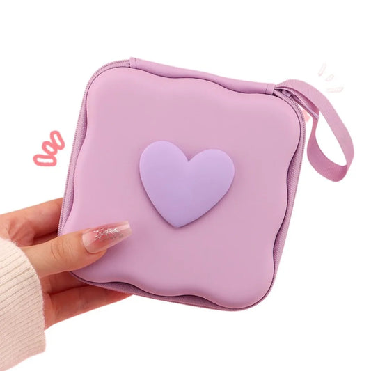 3D Heart Zipper Pouch – PU Leather Cable & Accessories Bag Zippered Storage Pouch Peaceful Pleasures Health and Wellness