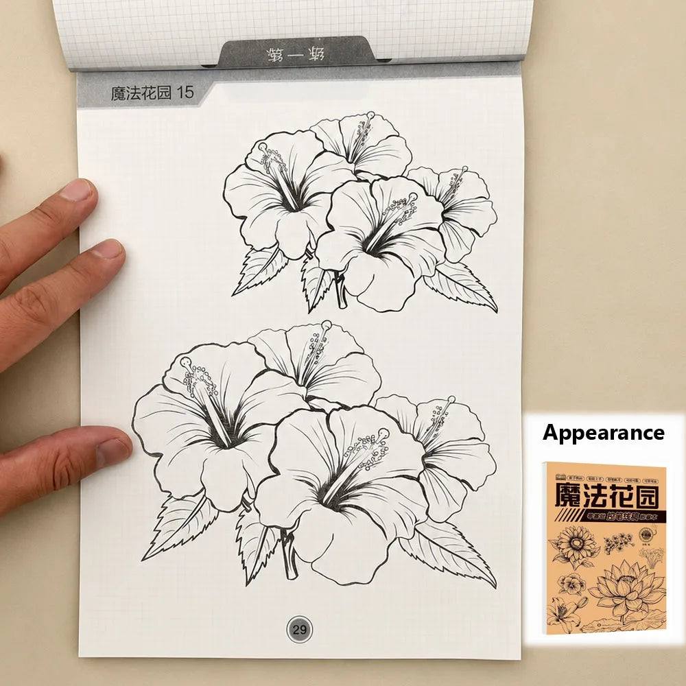 48-Page Floral Sketch Tracing Book Various Garden Flower Outline