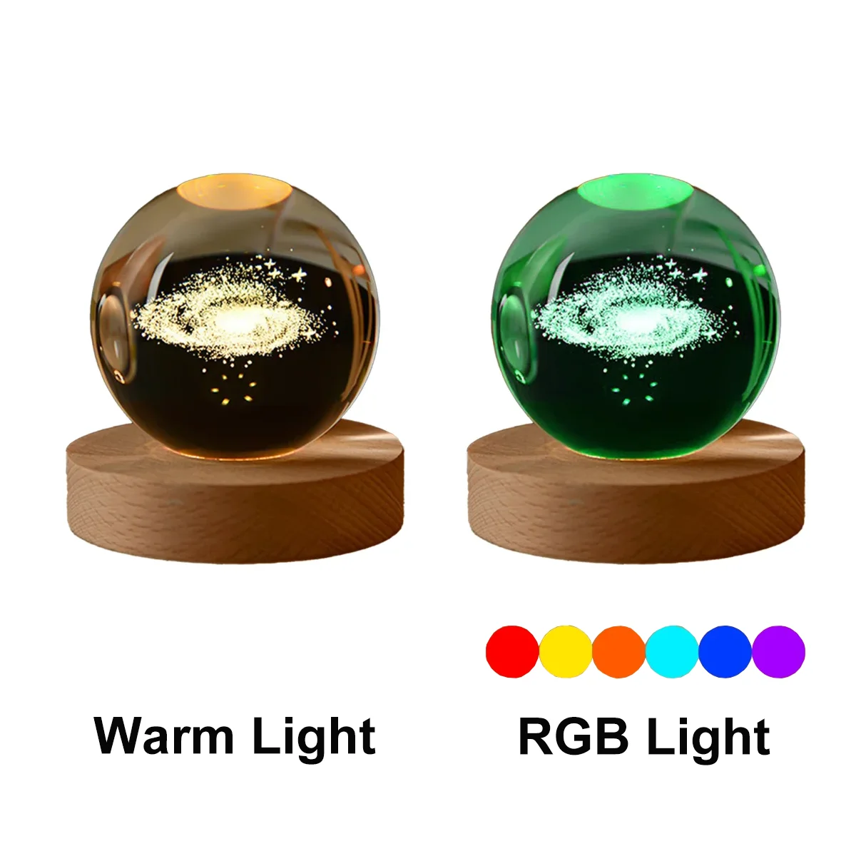 6cm Bedside Lamp Solar Theme Cosmos Series Crystal Ball Night Lights Milky Way Moon Small Ornaments for Desk Creative Gift RGB Peaceful Pleasures Health and Wellness RGB Light Galaxy USB Plug