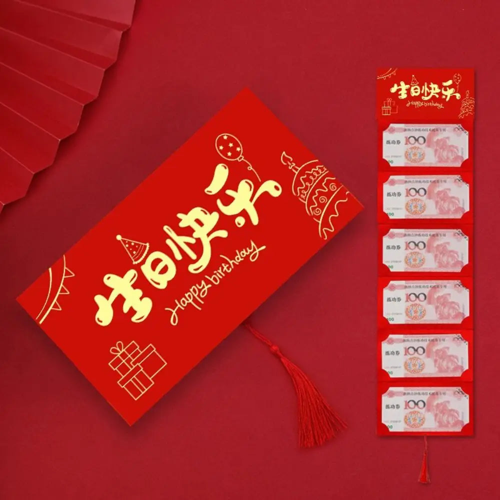 Creative New Year Packet Red Envelope DIY Packing Best Wishes Blessing Bag Luck Money Bag Tassels Red Pocket Celebration Party Peaceful Pleasures Health and Wellness
