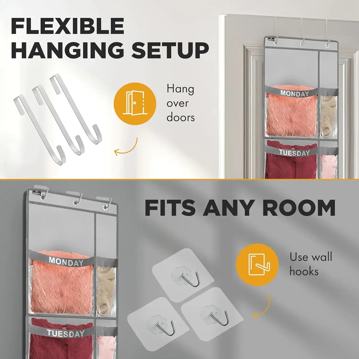 5-Shelf Weekly Clothes Organizer with Day Labels - Space-Saving Hanging Storage for Kids (Grey) Peaceful Pleasures Health and Wellness