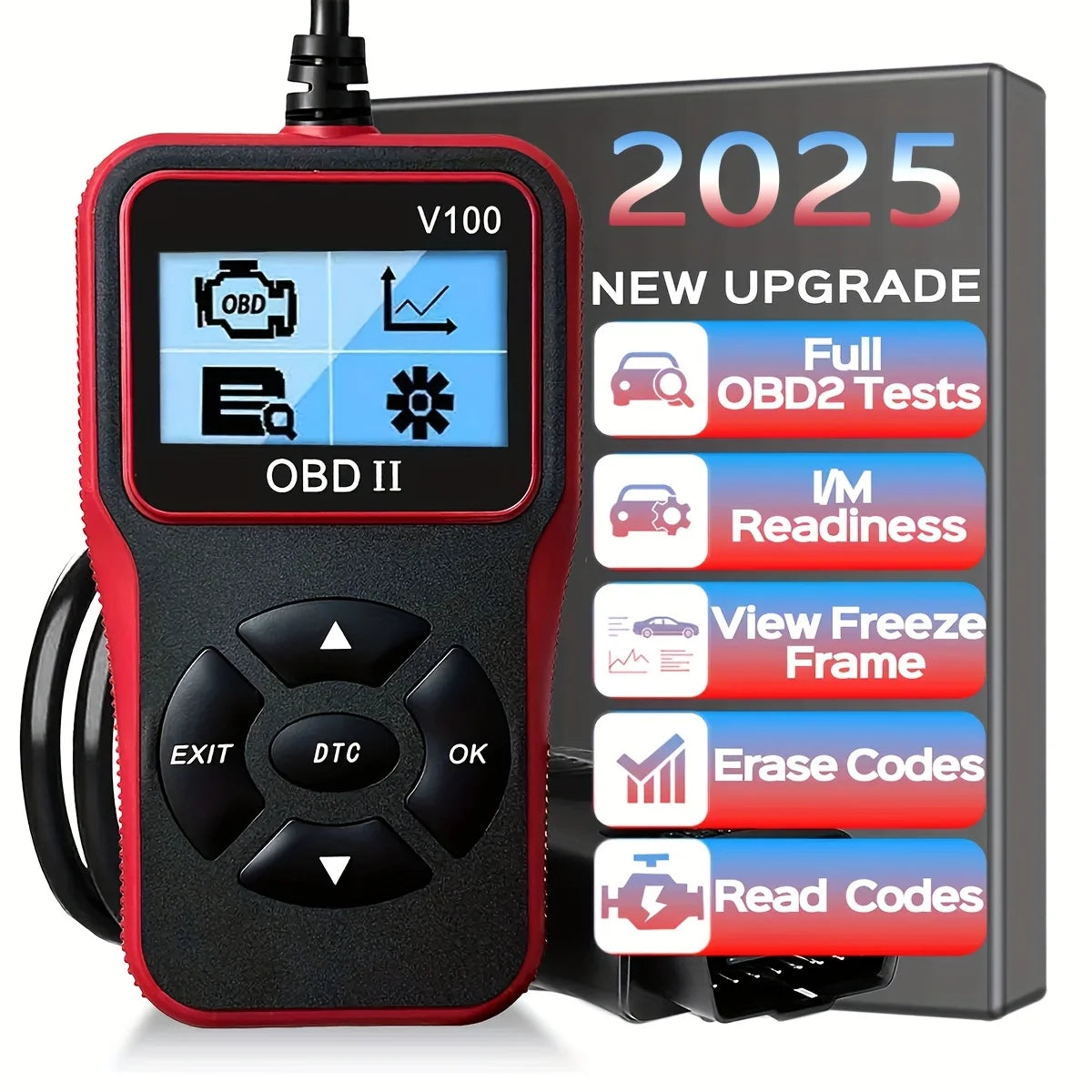 OBD2 Scanner & Voltage Tester – Engine Fault Code Reader R100 Peaceful Pleasures Health and Wellness black
