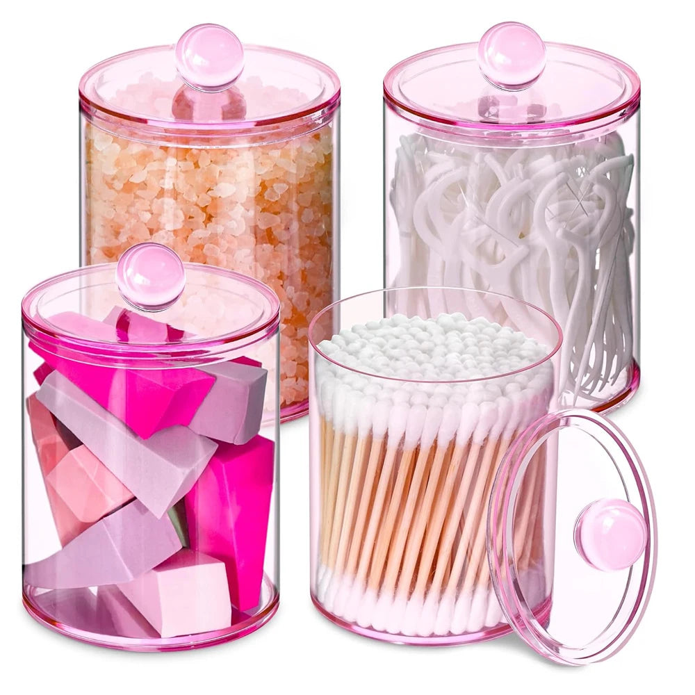 Q-tip Holder Storage Canister with Lid – 2-Pack Clear Apothecary Jar Organizer for Cotton Balls, Swabs & Floss