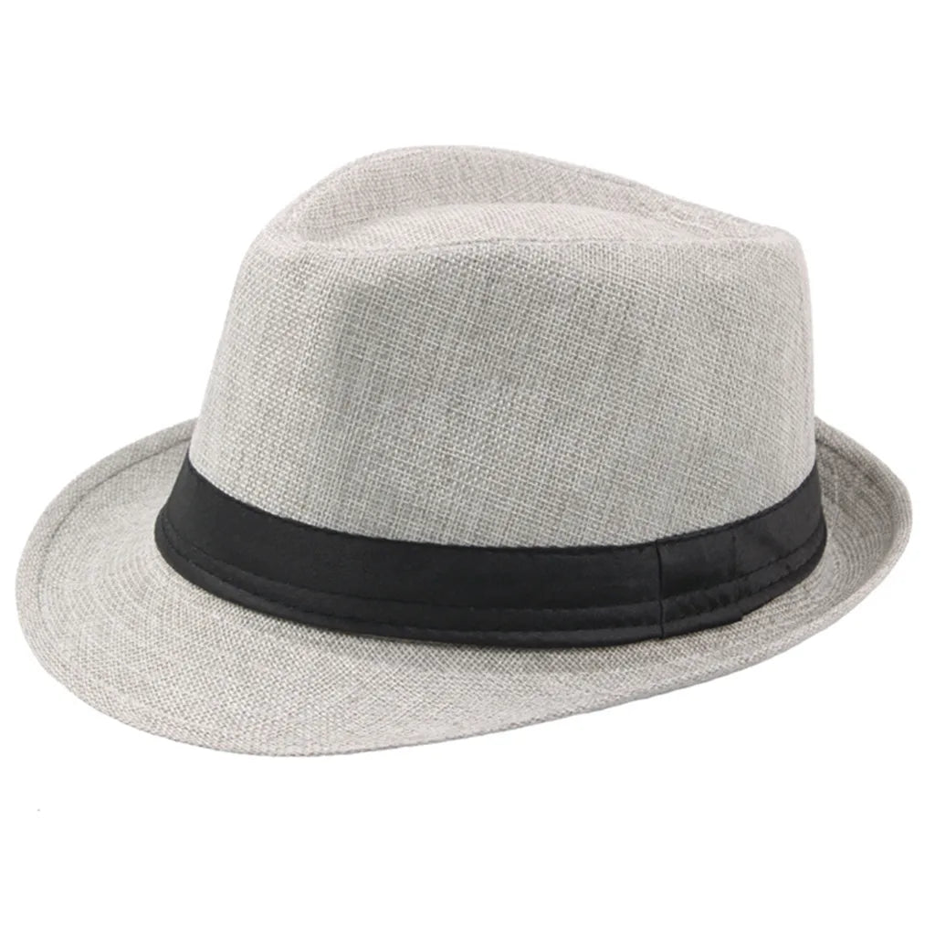 Cycling Caps Men Kids Jazz Hat Old Man Cap Short Brim Solid Color Cuban Cap Panama Hat Breathable Fedora Hat Casual Straw Peaceful Pleasures Health and Wellness Gray