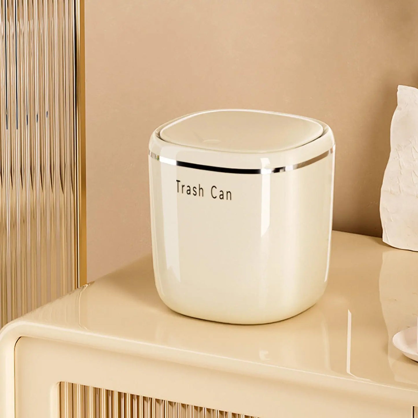 Mini Desk Trash Can with Lid – Compact 2.6L Press-Top Bin