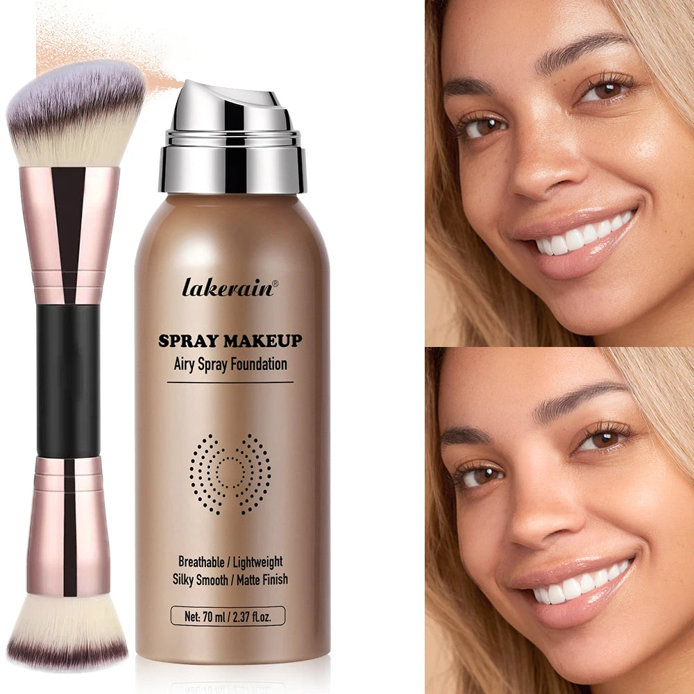 2pcs Spray Foundation With Brush Magic Airbrush Makeup 70ml Long Lasting Water proof Oil Control Matte Full Coverage Peaceful Pleasures Health and Wellness 3NUDE