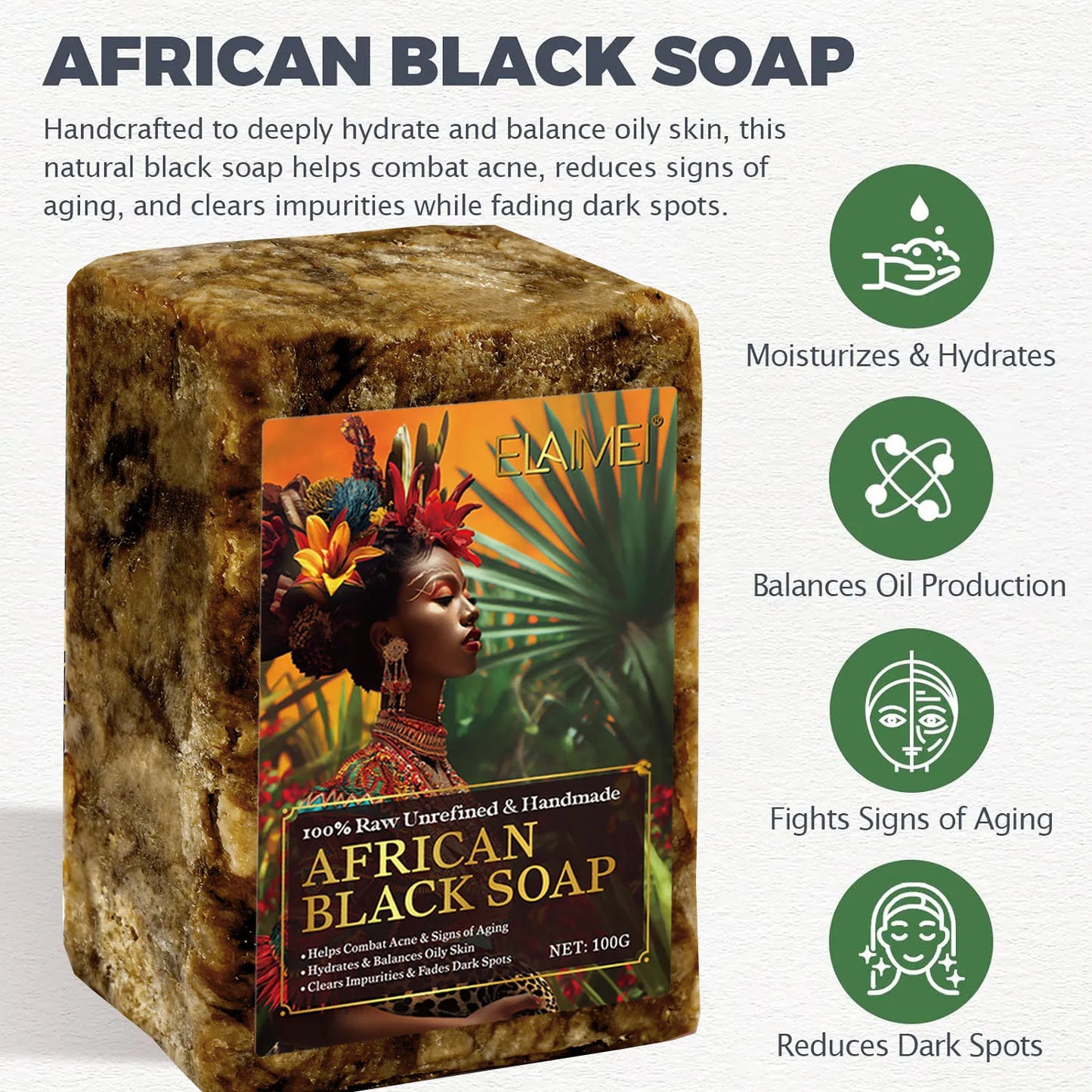 Raw African Black Soap for Oily Skin, Dark Spots Pure & Natural Ingredients - Organic Face and Body Wash Soap Peaceful Pleasures Health and Wellness