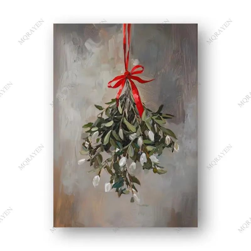Retro Christmas Tree Gift Poster Canvas Painting Winter Farmhouse Snow Scene Pinecone Print Wall Art Living Room Home Decor Peaceful Pleasures Health and Wellness ZLH5495 90x130cm No Frame