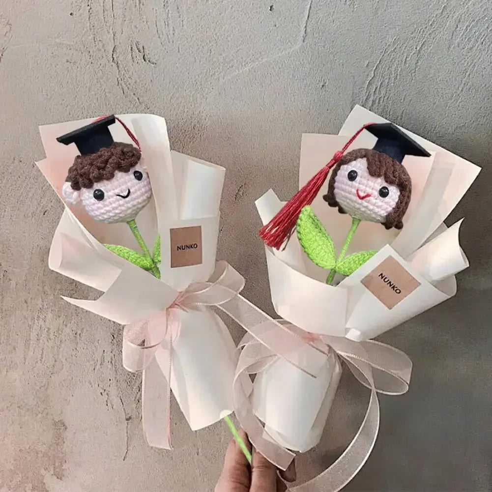 Graduation Crochet Bouquet with Cap – Handmade Knitted Gift