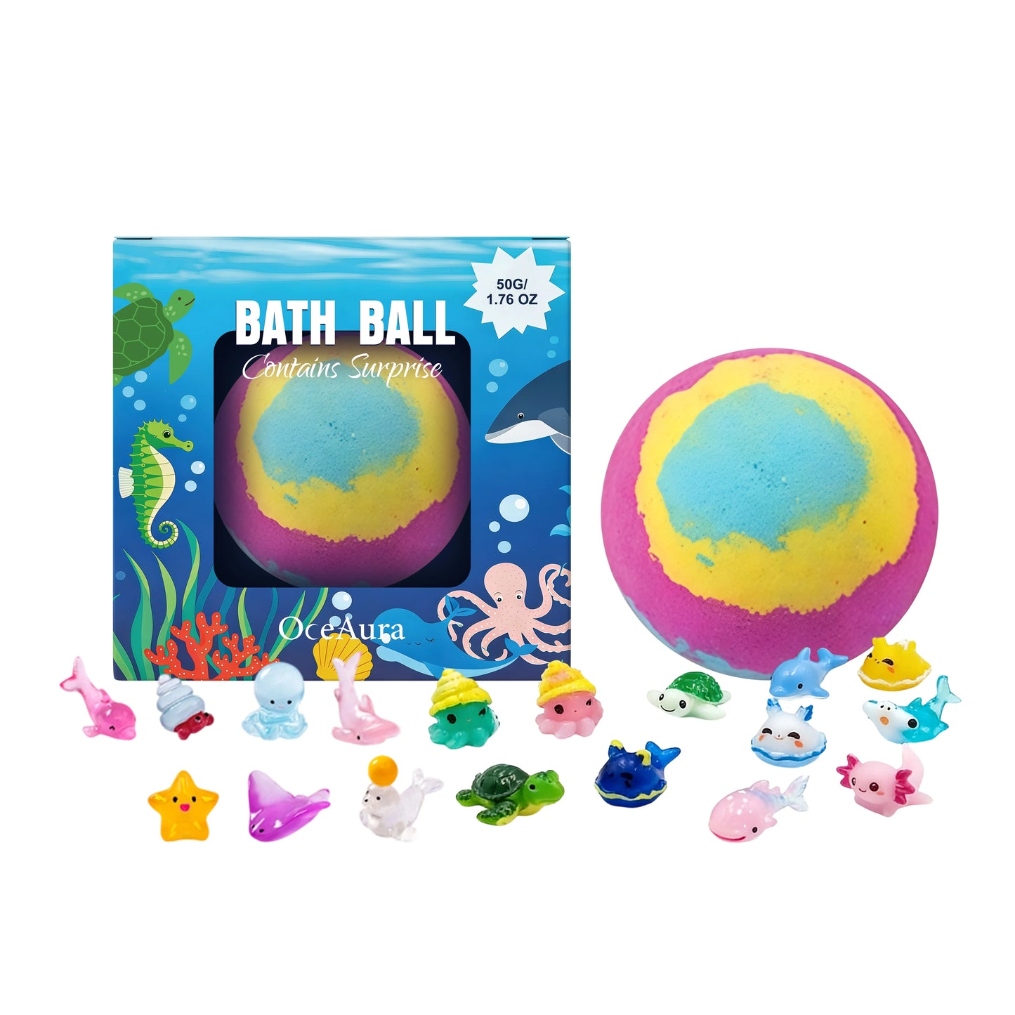 OceAura Kids Bath Bomb with Hidden Ocean Toy Surprise – 50g