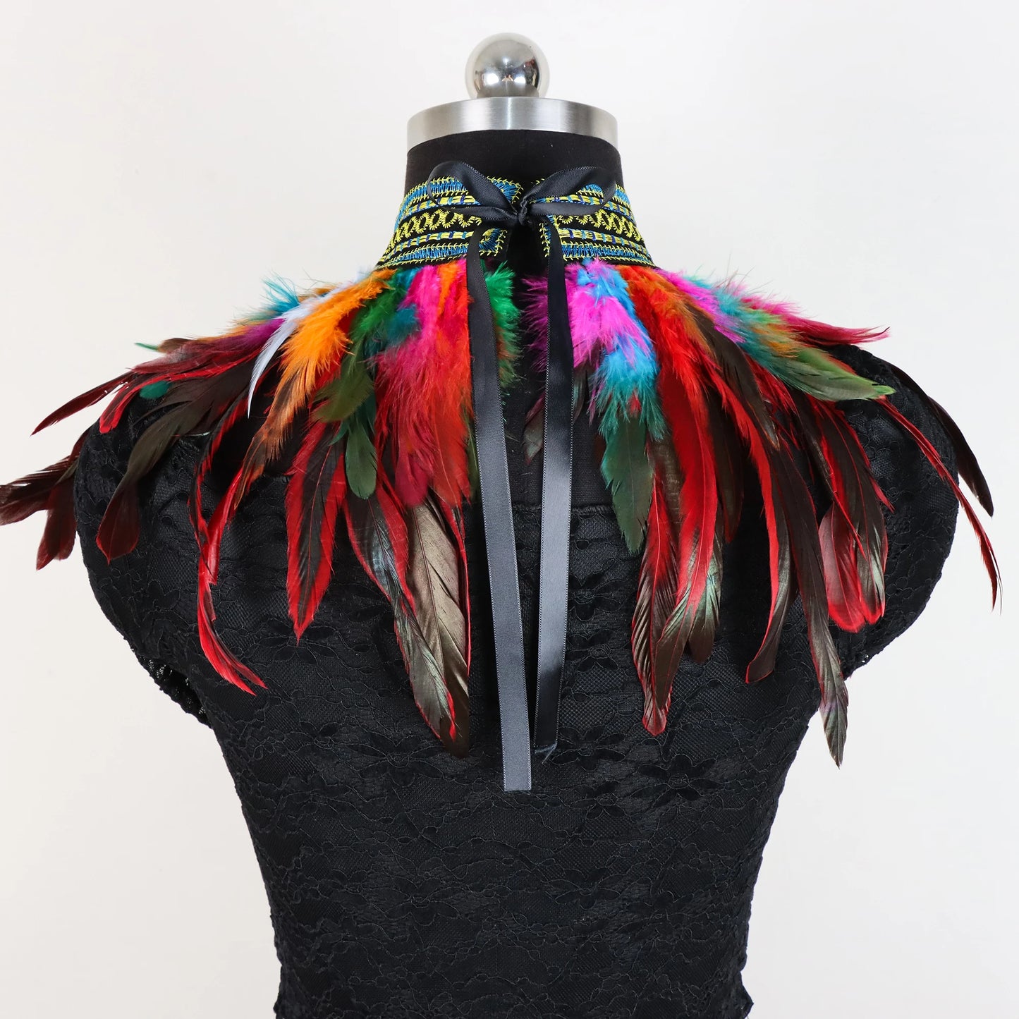 Vintage Punk Goth Feather Collar Shoulder Women Lace Bolero Jacket