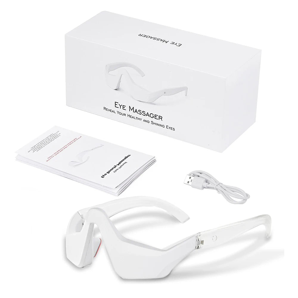 Eye Massager 3D Red Light EMS Eyes Relax Massager Fatigue Relief Lighten Dark Circles Smooth Eye Fine Line Beauty Eye CareDevice Peaceful Pleasures Health and Wellness White With Box