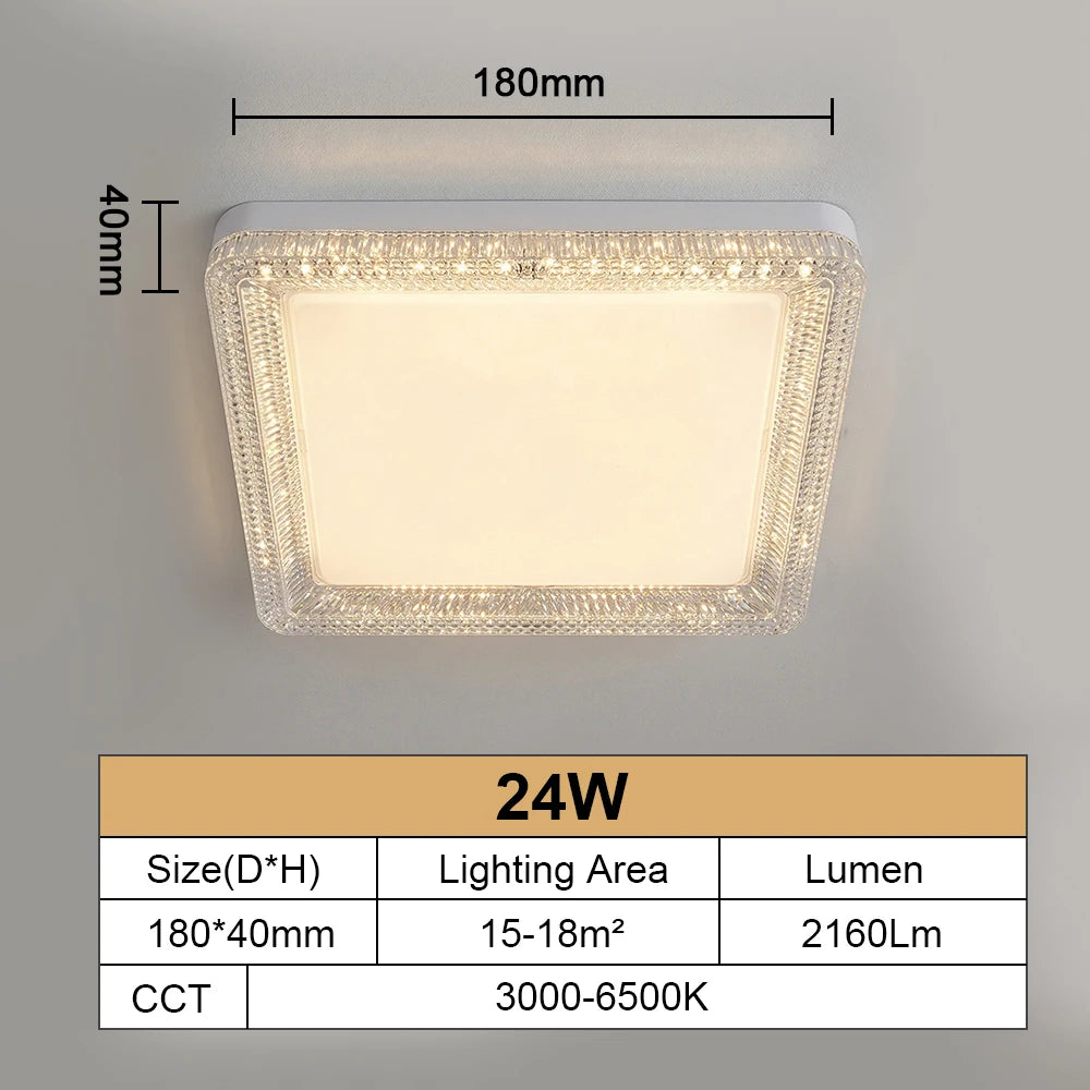 RUNTOIN Ultrathin Crystal LED Ceiling Light | Modern Square & Round