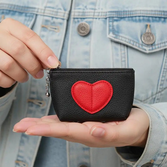 Heart-Shaped PU Leather Coin Purse Keychain Wallet for Women Coin Purse Wallet Oasis Select