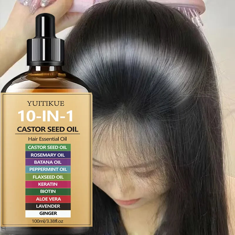 YUITIKUE 10-IN-1 Castor Seed Hair Oil | Blended With Rosemary, Batana Oil, Biotin & Keratin | For Multi-Nourishment Hair Care Peaceful Pleasures Health and Wellness