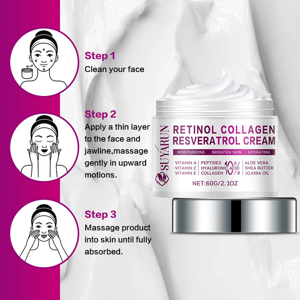 SUYARUN Retinol Resveratrol Anti-Aging Face Cream - Hydrating Night Moisturizer for Wrinkles, Firming & Brightening Skin Care. Peaceful Pleasures Health and Wellness