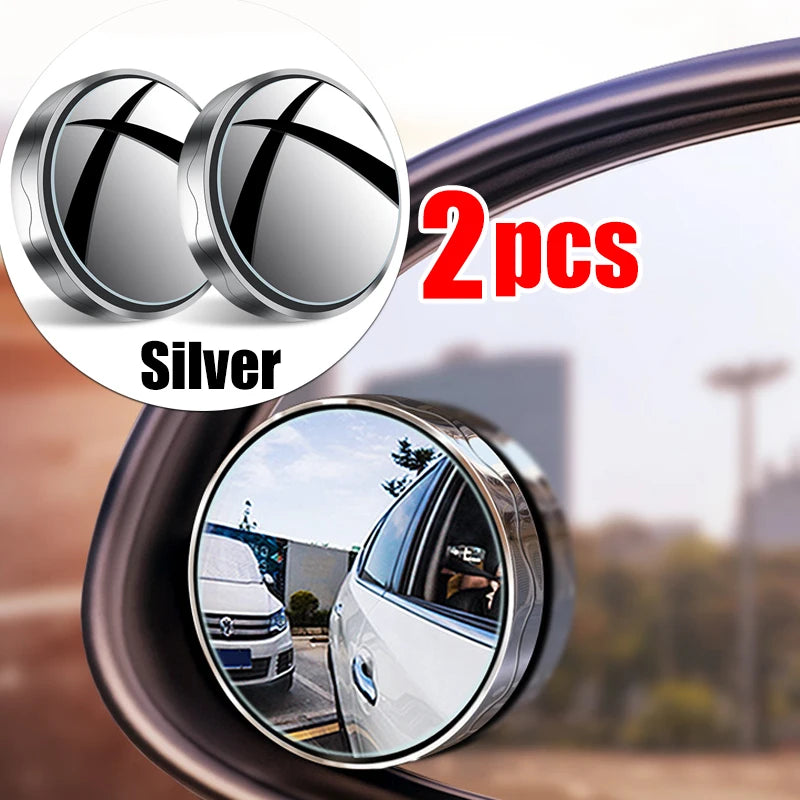 2Pcs Car Round Frame Convex Wide-angle Clear Rearview Auxiliary Car Mirror 360 Degree Blind Spot Mirror Adjustable Driving Peaceful Pleasures Health and Wellness Silver-2pcs