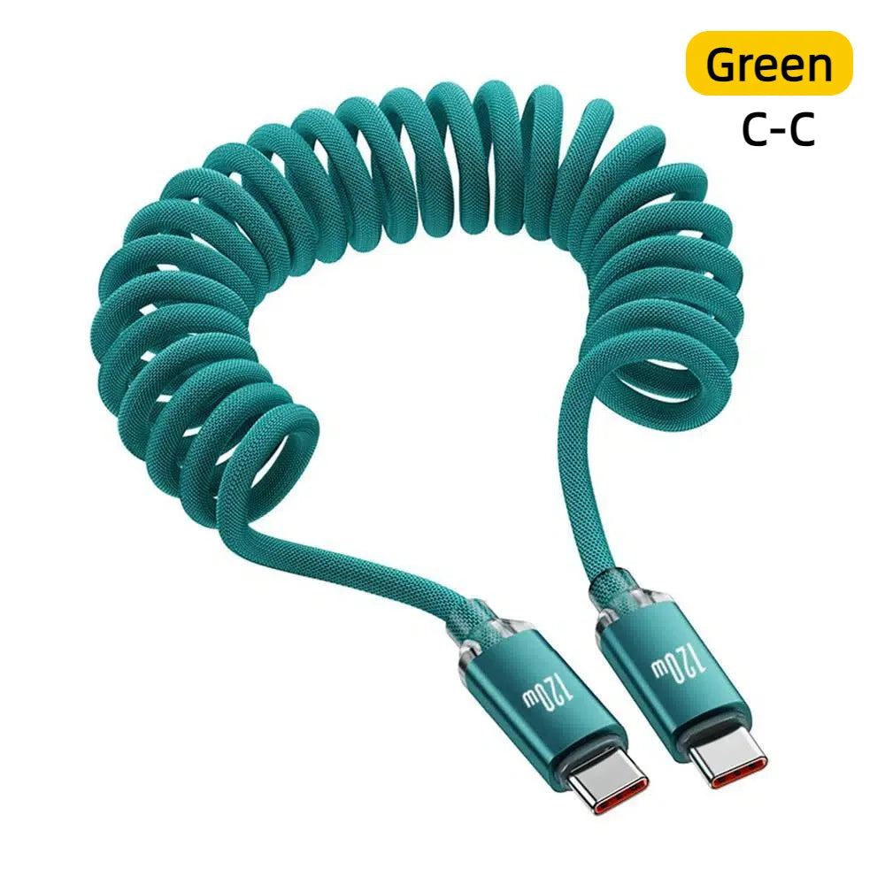 120W Retractable USB-C Spring Cable 5A Fast Charge | 1m & 2m