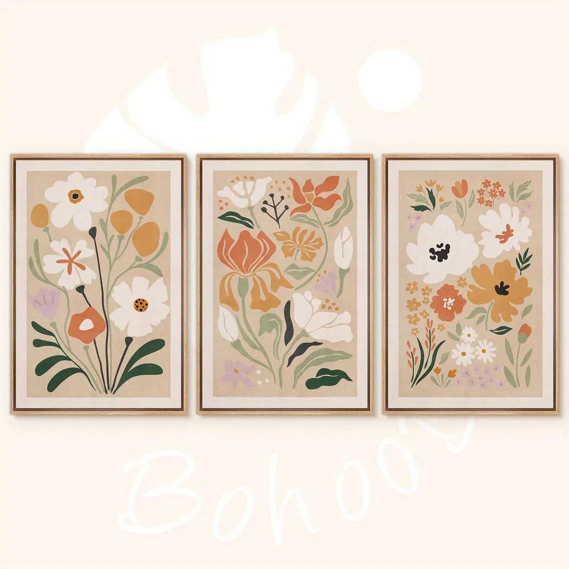 3-Piece Watercolor Wildflower Canvas Wall Art | Nordic Botanical