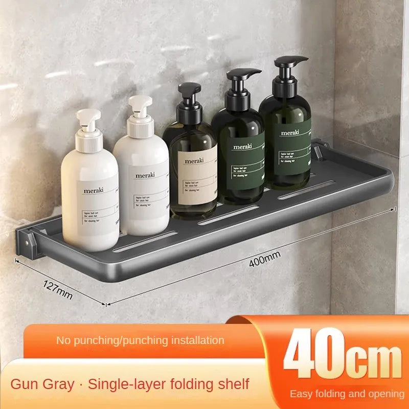 Foldable Aluminium Bathroom Shelf | No-Drill Wall Organiser