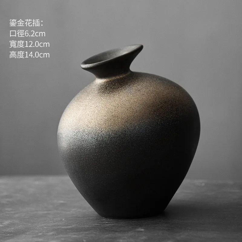 Black Terracotta Vase Imitation Stone Abstract Flower Arranger Table Top Vintage Ornament Living Room Flower Vase Japanese Style Peaceful Pleasures Health and Wellness