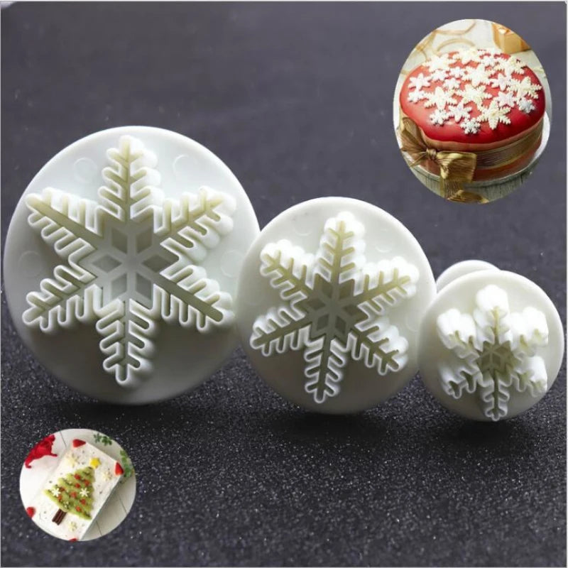 3pcs/set Snowflake Plunger Cutter Mold Fondant Cake Decoration Mould Sugar Clay Crafts Baking Tools Christmas Party Kitchen Tool Peaceful Pleasures Health and Wellness