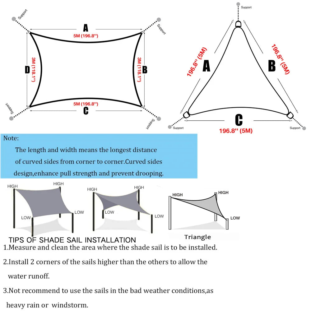 5/3.6/3/2M Triangle Shade Sail Waterproof Sunshade Sail Canopy 98%UV Block Awning with Free Rope for Garden Patio Pergola Gazebo Peaceful Pleasures Health and Wellness