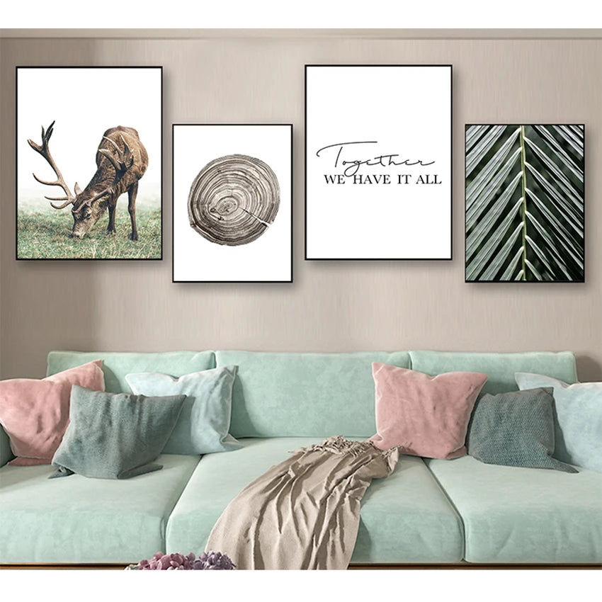 Nordic Deer Canvas Wall Art | Scandinavian Living Room Decor
