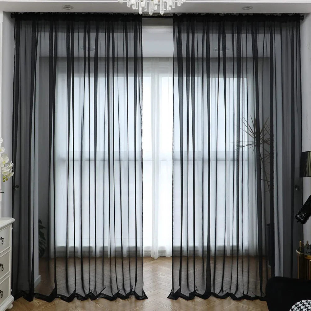 Solid White Yarn Curtain Window Tulle Curtains For Living Room Kitchen Modern Window Treatments Voile Curtains Cortains Peaceful Pleasures Health and Wellness Black 1Pc W132CM X H160CM Rod Pocket