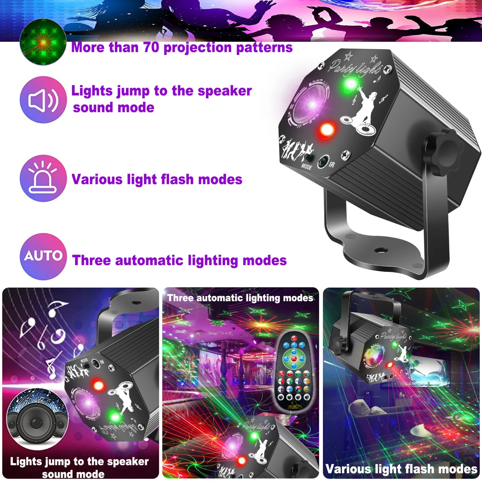 Disco Light with 72 Patterns, Portable LED RGB Party Light, Auto/Sound/Remote Control, 1/3/6/8H Timer, Pattern Projection Light Peaceful Pleasures Health and Wellness
