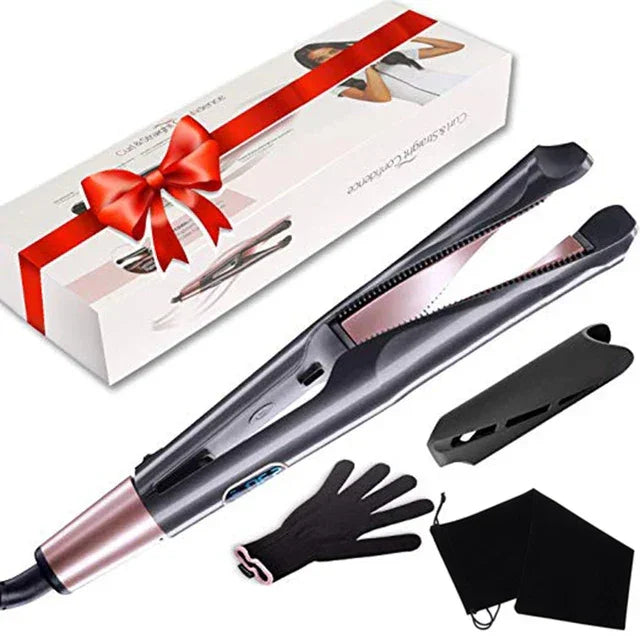 2 In 1 Pro Twist Hair Straightener And Curler Spiral Wave Curling Gold Titanium Flat Iron Straightening Curling Styling Tool Peaceful Pleasures Health and Wellness black with box EU
