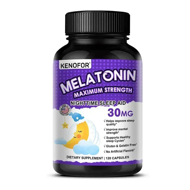 Melatonin Capsules 30mg - Promote Falling Asleep Quickly, Calm The Mind, Natural Sleep Aid Supplement Peaceful Pleasures Health and Wellness 120 count-1 bottle