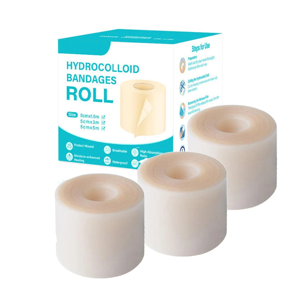 Hydrocolloid Wound Care Roll – Waterproof Self-Adhesive Bandage Dressing 5cm x 1.5m Peaceful Pleasures Health and Wellness 3 rolls