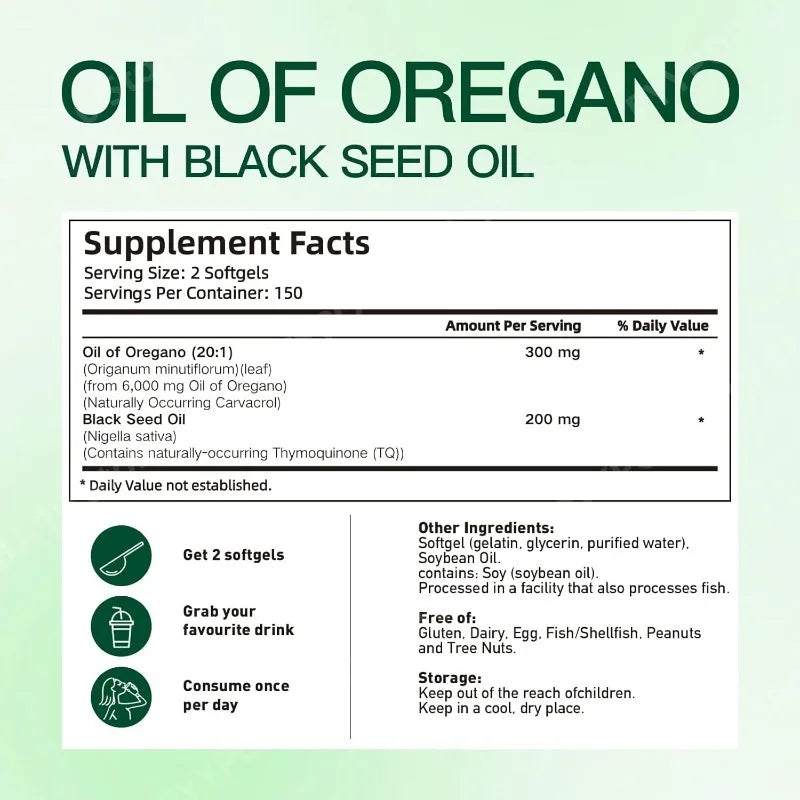 Oil of Oregano & Black Seed Organic Softgels | 300 Capsules