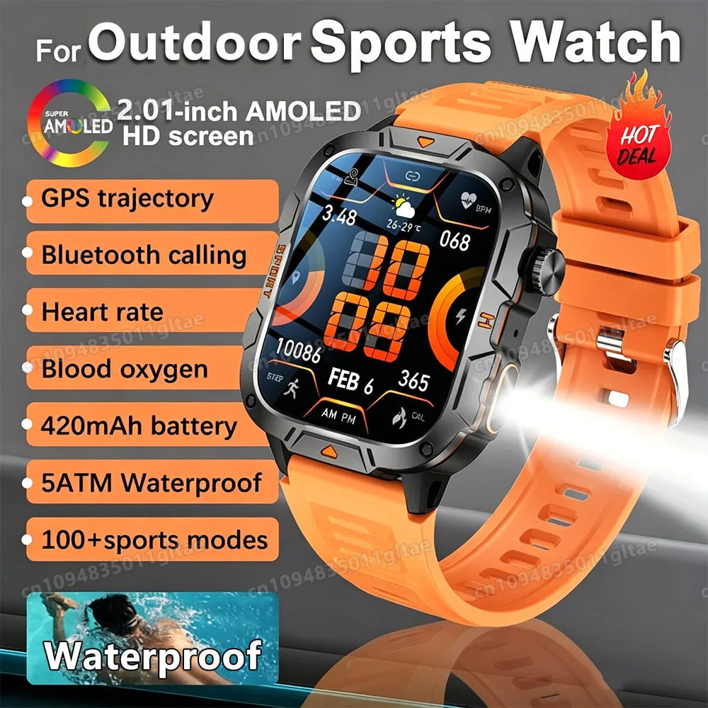 Outdoor Military Smartwatches Bluetooth Call Men 2.01" Blood Oxygen Monitor 5ATM Waterproof GPS Tracking Sports Smart Watch HW12 Peaceful Pleasures Health and Wellness