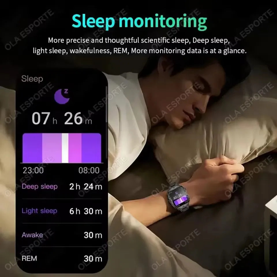 2026 New Military Outdoor Smart Watch Men's GPS Flashlight Bluetooth Call 2.01" AMOLED Screen 3ATM Waterproof Sports Smartwatch Peaceful Pleasures Health and Wellness