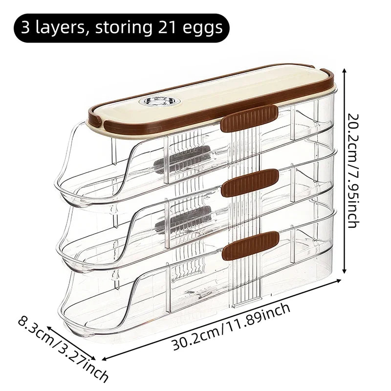 Auto-Rolling Refrigerator Egg Storage Rack | Single & Double Row, 1–3 Layers