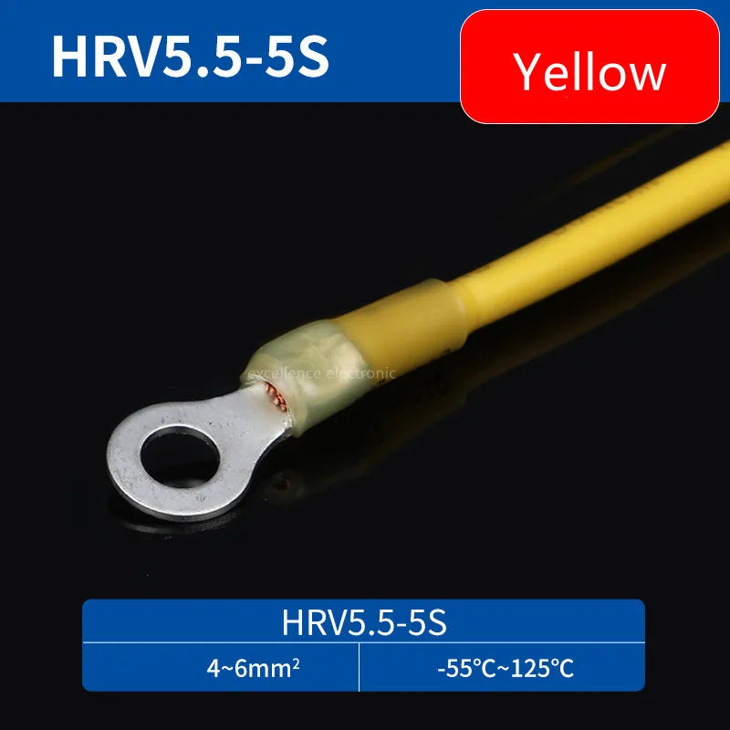20PCS RV Circular Heat Shrink Waterproof End Male Female Plug Spring Quick Wiring Annular Pre Insulated Cold Pressed Terminal Peaceful Pleasures Health and Wellness RV5.5-M5 Yellow