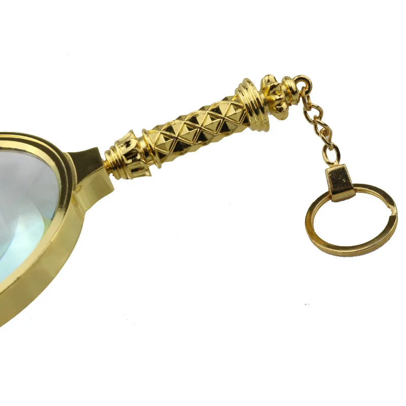 High Magnification Full Gold Gift Magnifying Glass Handle Reading Loupe Can Be Attached and Detached with Keychain Function Peaceful Pleasures Health and Wellness