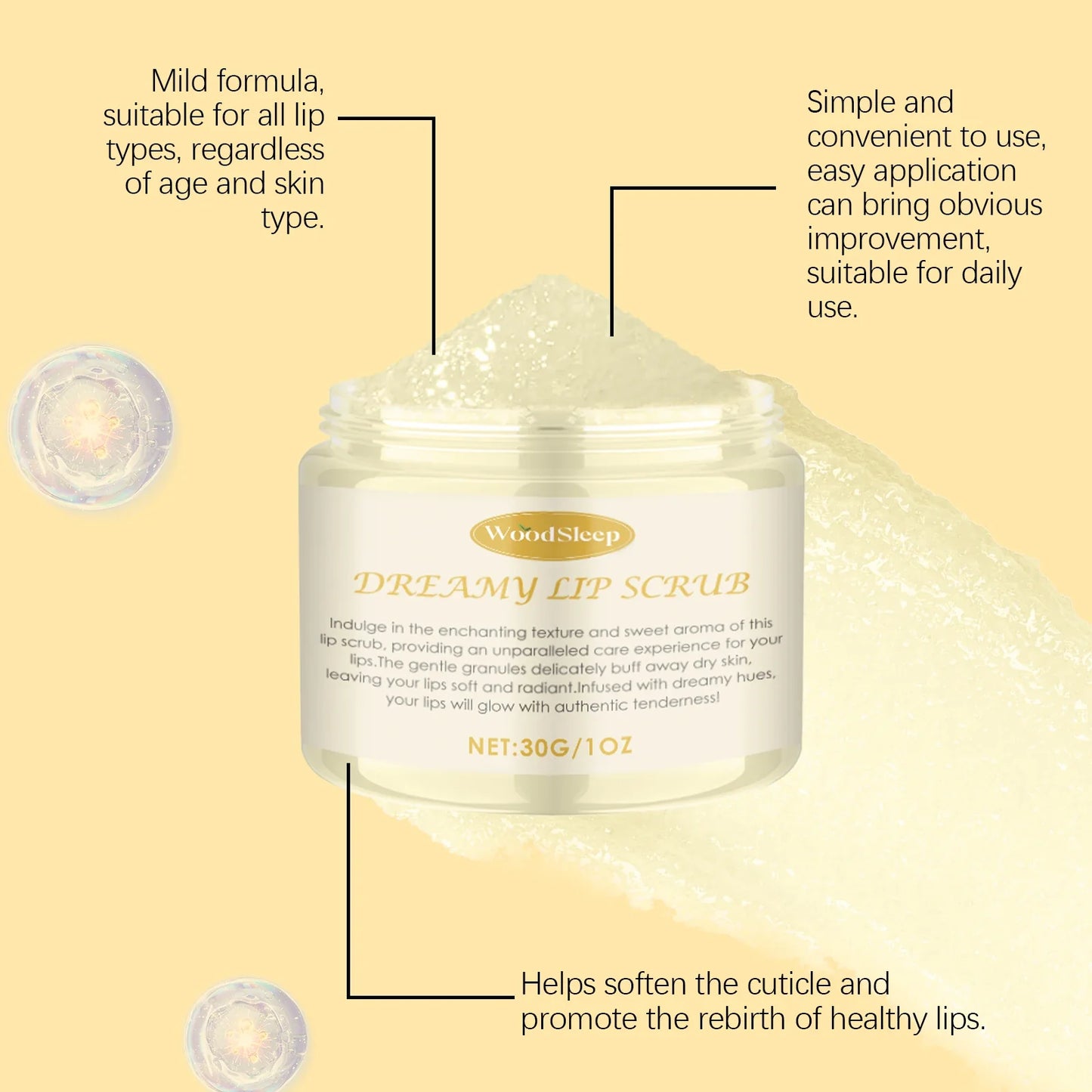 WOODSLEEP Coconut Vanilla Lip Scrub – Exfoliate & Moisturize